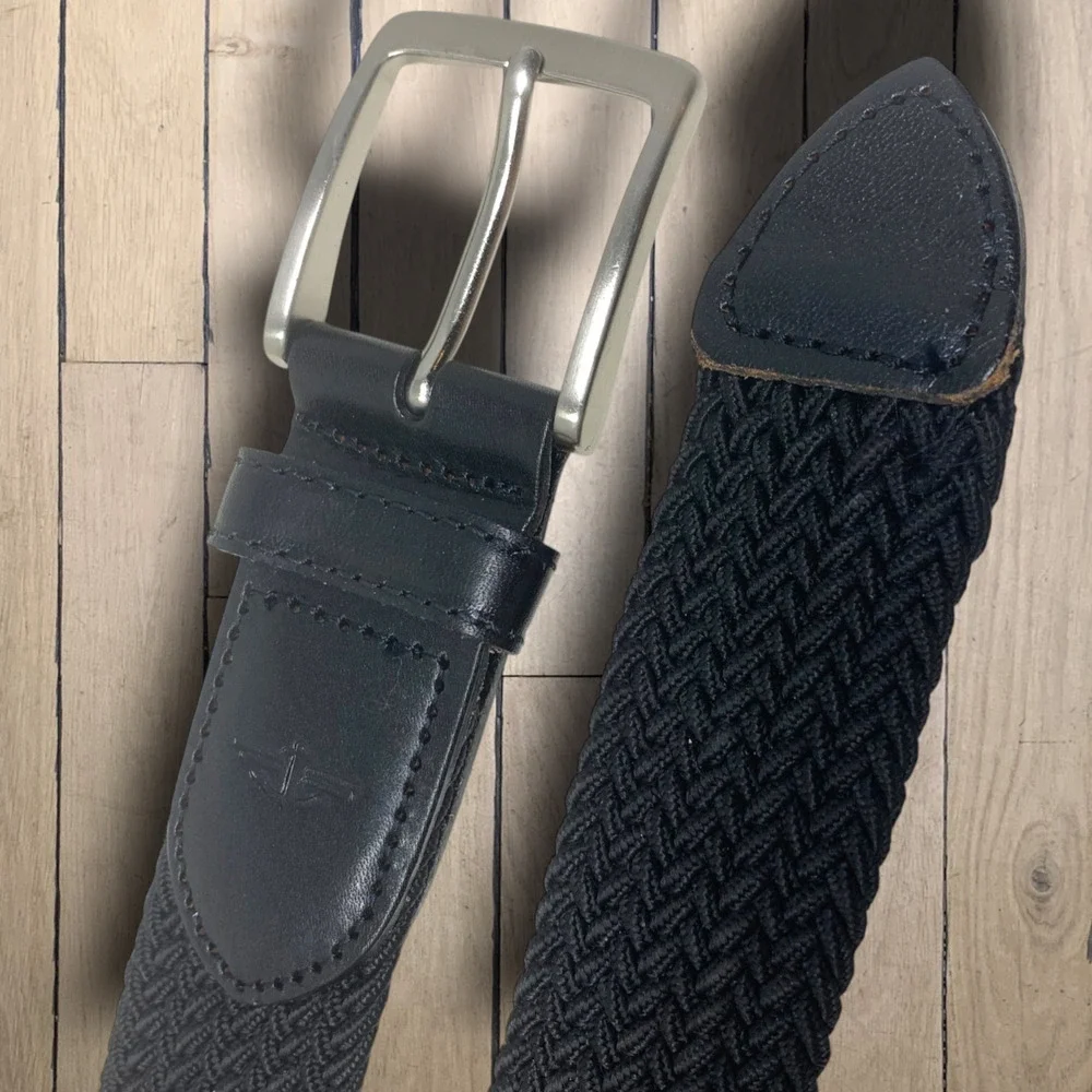 Vintage Y2K Dockers Men's Sz 38 Black Braided Twill Belt Silver Hardware